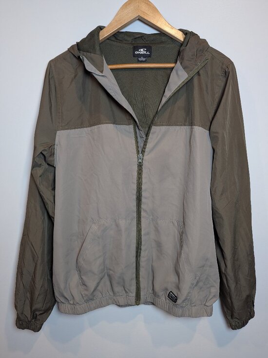 ONEILL MEN'S SIZE S COLOR BLOCK WINDBREAKER JACKET OLIVE AND TAN - Picture 1 of 8